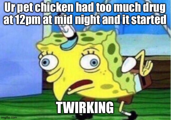 Pet chicken | Ur pet chicken had too much drug at 12pm at mid night and it started; TWIRKING | image tagged in memes,mocking spongebob | made w/ Imgflip meme maker
