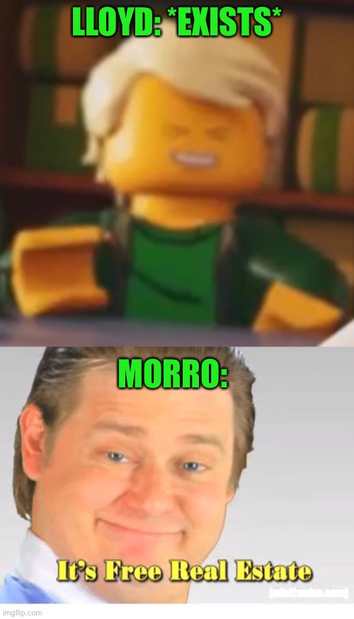 Lloyd |  LLOYD: *EXISTS*; MORRO: | image tagged in it's free real estate | made w/ Imgflip meme maker