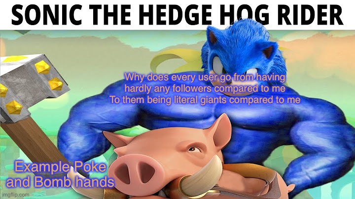 Probably because I left the site for 4 months | Why does every user go from having hardly any followers compared to me To them being literal giants compared to me; Example Poke and Bomb hands | image tagged in sonic da hedge hog rida | made w/ Imgflip meme maker