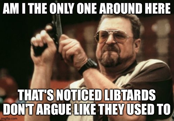 Am I The Only One Around Here Meme | AM I THE ONLY ONE AROUND HERE; THAT'S NOTICED LIBTARDS DON'T ARGUE LIKE THEY USED TO | image tagged in memes,am i the only one around here | made w/ Imgflip meme maker
