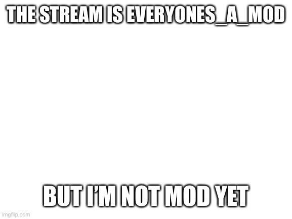 Where my mod | THE STREAM IS EVERYONES_A_MOD; BUT I’M NOT MOD YET | image tagged in blank white template | made w/ Imgflip meme maker