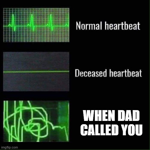 relatable to me | WHEN DAD CALLED YOU | image tagged in heart beat meme,idk | made w/ Imgflip meme maker