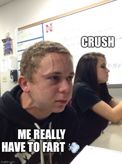 Have to fart | CRUSH; ME REALLY HAVE TO FART 💨 | image tagged in hold fart,relatable | made w/ Imgflip meme maker