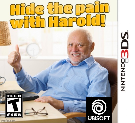 NOW ON THE 3DS! | image tagged in hide the pain harold,nintendo,3ds | made w/ Imgflip meme maker