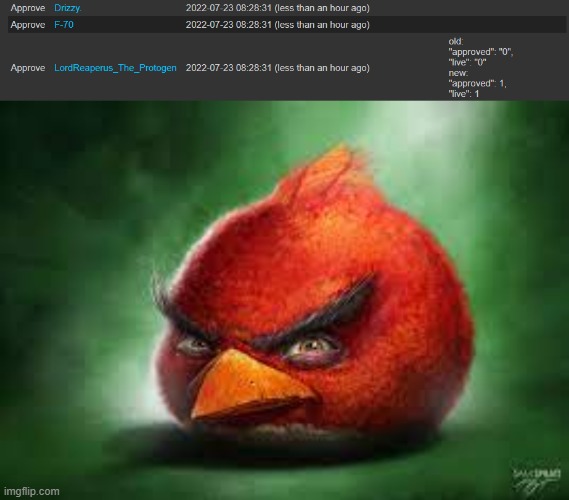 image tagged in realistic red angry birds | made w/ Imgflip meme maker