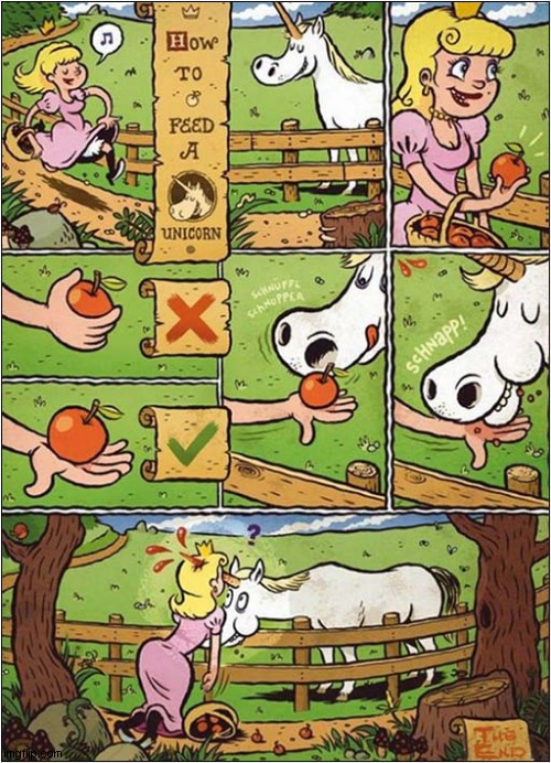 How To Feed A Unicorn ! | image tagged in instructions,feeding,unicorn,dark humour | made w/ Imgflip meme maker