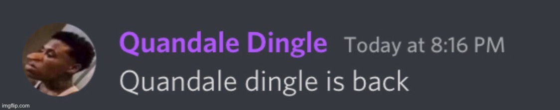 I back | image tagged in quandal dingle is back | made w/ Imgflip meme maker