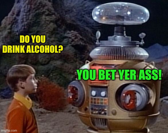 Lost In Space | DO YOU DRINK ALCOHOL? YOU BET YER ASS! | image tagged in lost in space | made w/ Imgflip meme maker