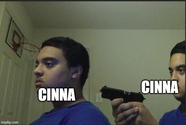 cinna don't even trust herself | CINNA; CINNA | image tagged in trust nobody not even yourself,cinna,msmg | made w/ Imgflip meme maker