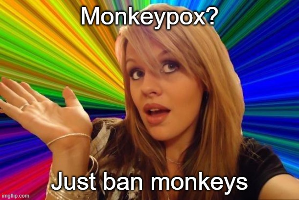 I mean, it worked for drugs, right? | Monkeypox? Just ban monkeys | image tagged in memes,dumb blonde | made w/ Imgflip meme maker