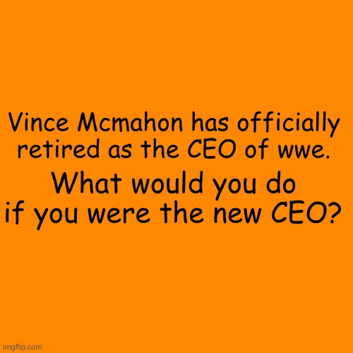 WWYD? | Vince Mcmahon has officially retired as the CEO of wwe. What would you do if you were the new CEO? | image tagged in memes,blank transparent square | made w/ Imgflip meme maker