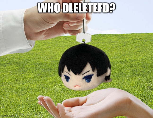 Jdjdbdbndbdbh | WHO DLELETEFD? | image tagged in tobio keychainyama | made w/ Imgflip meme maker