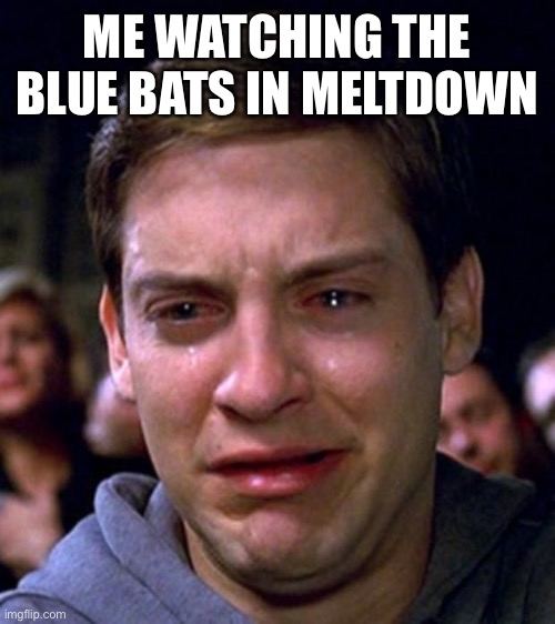 crying peter parker | ME WATCHING THE BLUE BATS IN MELTDOWN | image tagged in crying peter parker | made w/ Imgflip meme maker