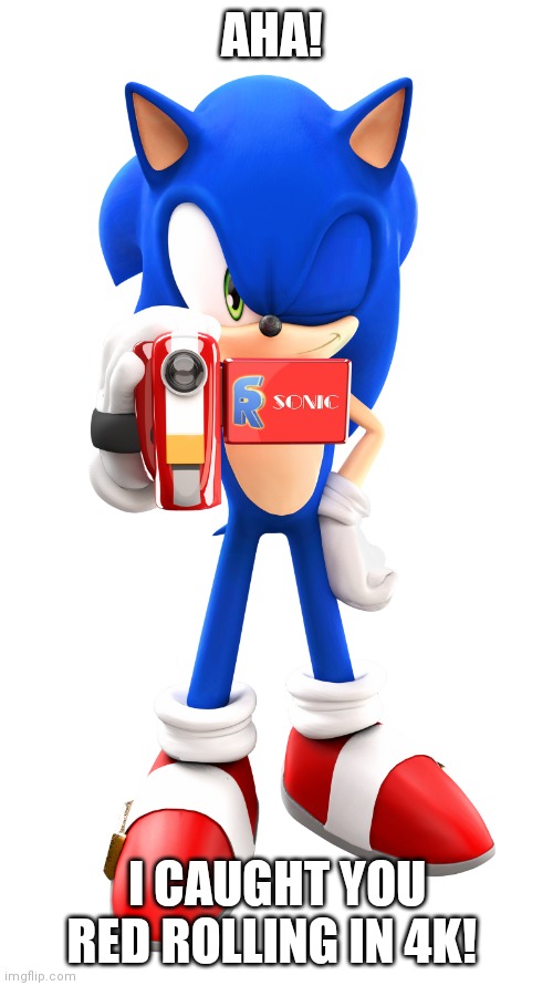 Sonic the Hedgehog with a Camera | AHA! I CAUGHT YOU RED ROLLING IN 4K! | image tagged in sonic the hedgehog with a camera | made w/ Imgflip meme maker