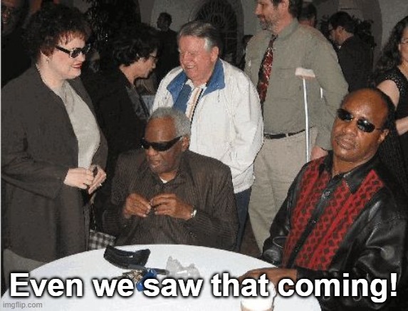 Ray Charles and Stevie Wonder | Even we saw that coming! | image tagged in ray charles and stevie wonder | made w/ Imgflip meme maker