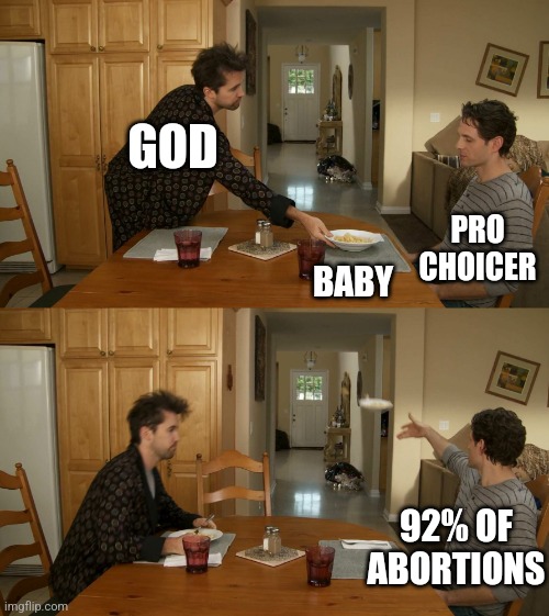 Not Convenient | GOD; PRO CHOICER; BABY; 92% OF ABORTIONS | image tagged in plate toss,abortion is murder,pro choice,kills,life,pro life | made w/ Imgflip meme maker