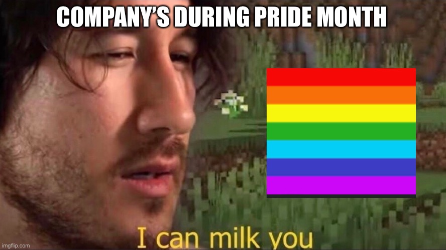 Sorry if this is a repost | COMPANY’S DURING PRIDE MONTH | image tagged in i can milk you template | made w/ Imgflip meme maker