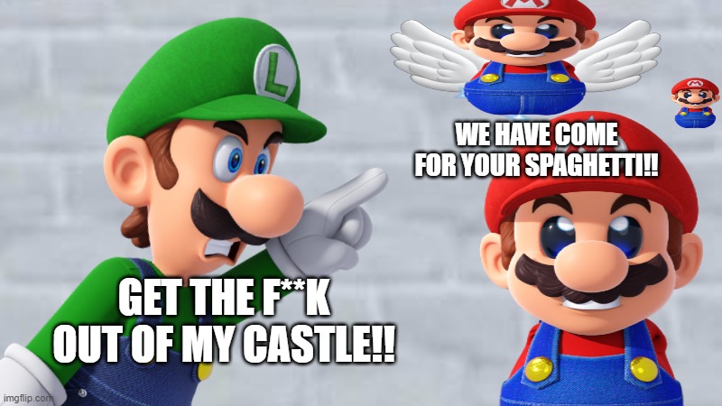 WE HAVE COME FOR YOUR SPAGHETTI!! GET THE F**K OUT OF MY CASTLE!! | image tagged in mario | made w/ Imgflip meme maker
