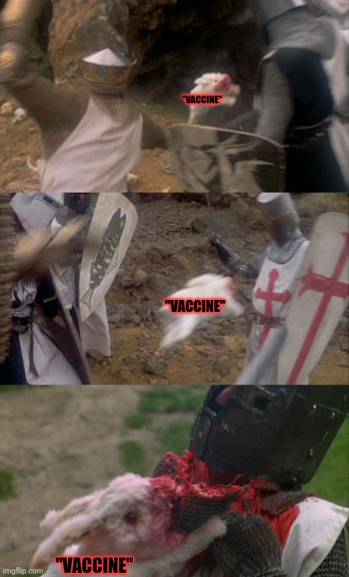 The Killer Covid "Vaccine" | "VACCINE"; "VACCINE"; "VACCINE" | image tagged in monty python and the holy grail,vaccines | made w/ Imgflip meme maker