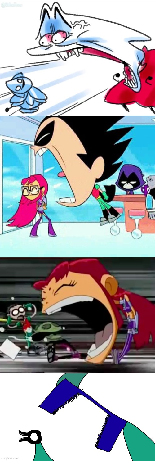image tagged in silksong screaming,robin yelling at starfire,screaming starfire | made w/ Imgflip meme maker