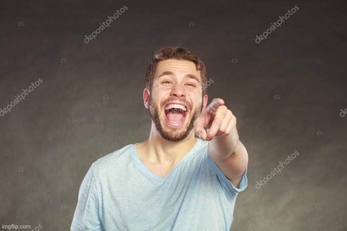 Stock man laughing and pointing Blank Meme Template
