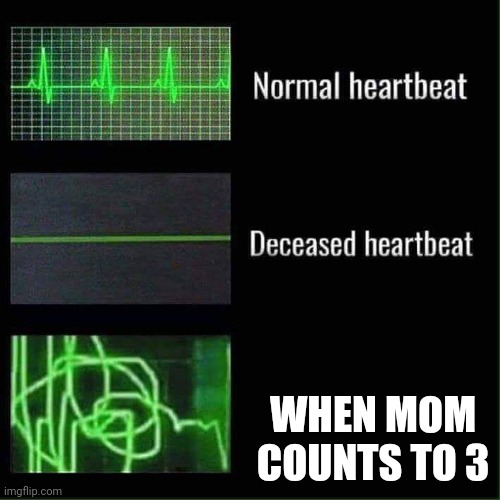 RUN | WHEN MOM COUNTS TO 3 | image tagged in heart beat meme | made w/ Imgflip meme maker