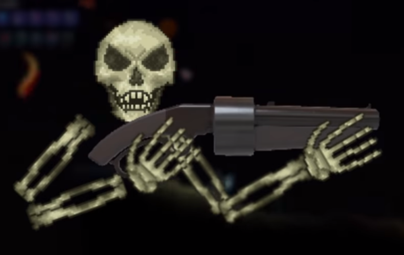 High Quality skeletron with gun Blank Meme Template