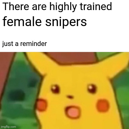 Women Do Everything Men Do | There are highly trained; female snipers; just a reminder | image tagged in memes,surprised pikachu,women vs men,women rights,intelligent women,stupid men | made w/ Imgflip meme maker