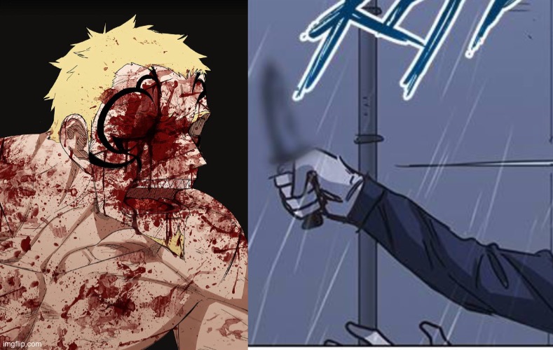 The boxer has a whole bunch of blood yet it blurrs knifes | made w/ Imgflip meme maker