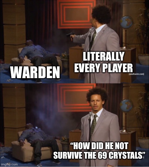 Who Killed Hannibal | LITERALLY EVERY PLAYER; WARDEN; “HOW DID HE NOT SURVIVE THE 69 CRYSTALS” | image tagged in memes,who killed hannibal | made w/ Imgflip meme maker