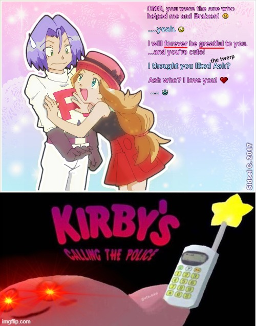 Glamourshipping = ILLEGAL | image tagged in kirby's calling the police,911 | made w/ Imgflip meme maker