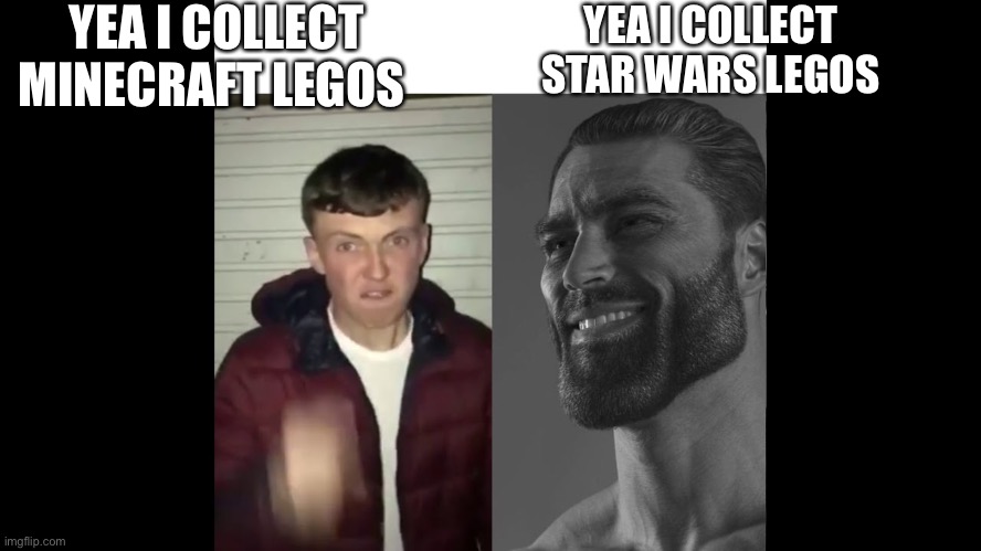 Chad vs average fan | YEA I COLLECT MINECRAFT LEGOS YEA I COLLECT STAR WARS LEGOS | image tagged in chad vs average fan | made w/ Imgflip meme maker