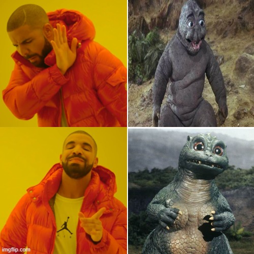 Minilla vs Godzilla Jr | image tagged in memes,drake hotline bling,godzilla | made w/ Imgflip meme maker