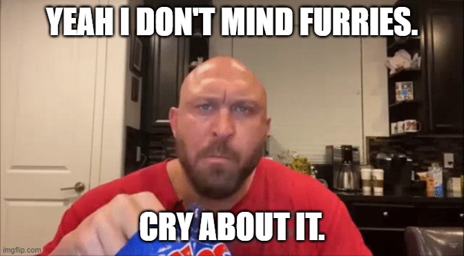 Cry about it, anti-furs | YEAH I DON'T MIND FURRIES. CRY ABOUT IT. | image tagged in cry about it,memes,why | made w/ Imgflip meme maker