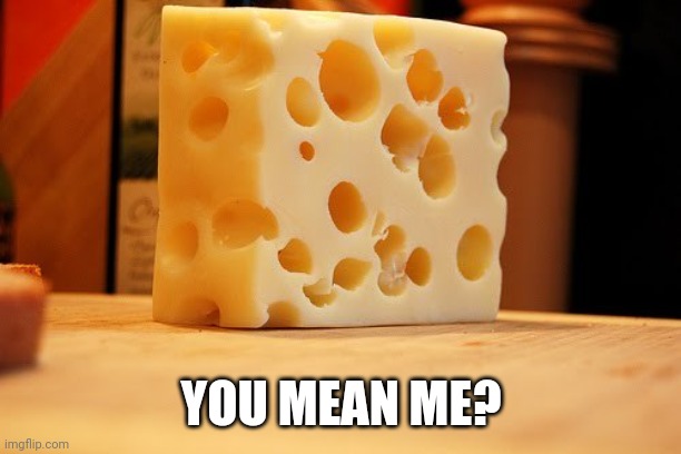 Swiss Cheese | YOU MEAN ME? | image tagged in swiss cheese | made w/ Imgflip meme maker