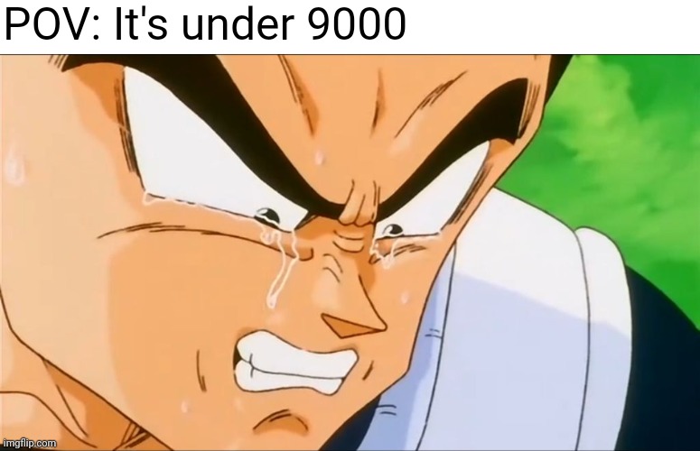POV: It's under 9000 | image tagged in memes,blank transparent square,vegeta crying | made w/ Imgflip meme maker