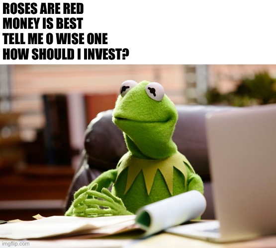 He knows his stocks |  ROSES ARE RED
MONEY IS BEST
TELL ME O WISE ONE
HOW SHOULD I INVEST? | image tagged in kermit the frog,invest,memes,money,roses are red,finance | made w/ Imgflip meme maker