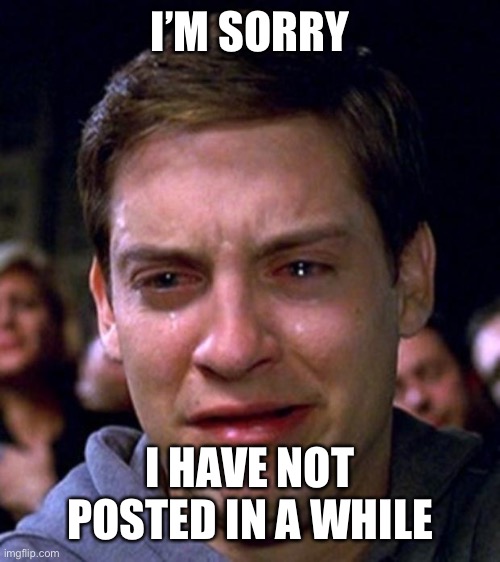 crying peter parker | I’M SORRY I HAVE NOT POSTED IN A WHILE | image tagged in crying peter parker | made w/ Imgflip meme maker