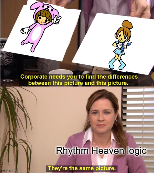 These aren't the same pop singer | Rhythm Heaven logic | image tagged in memes,they're the same picture,rhythm heaven | made w/ Imgflip meme maker