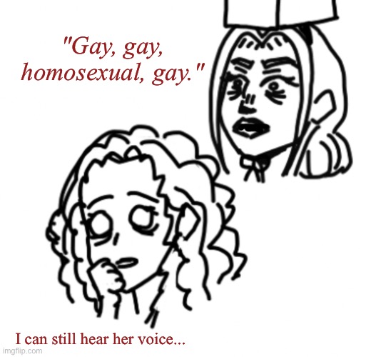 Shit qualityyyyyyyyyy | "Gay, gay, homosexual, gay."; I can still hear her voice... | made w/ Imgflip meme maker