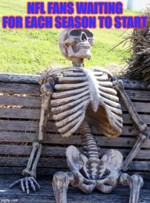 7 whole months | NFL FANS WAITING FOR EACH SEASON TO START | image tagged in memes,waiting skeleton | made w/ Imgflip meme maker