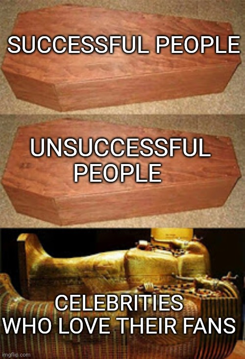 Golden coffin meme | SUCCESSFUL PEOPLE; UNSUCCESSFUL PEOPLE; CELEBRITIES WHO LOVE THEIR FANS | image tagged in golden coffin meme | made w/ Imgflip meme maker