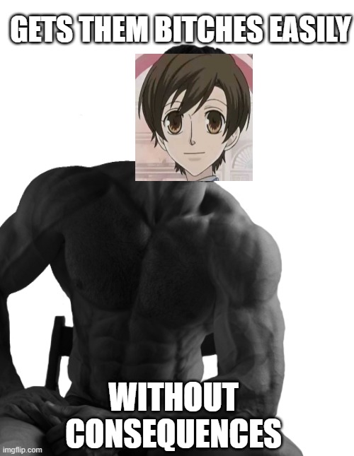 Haruhi | GETS THEM BITCHES EASILY; WITHOUT CONSEQUENCES | image tagged in giga chad | made w/ Imgflip meme maker