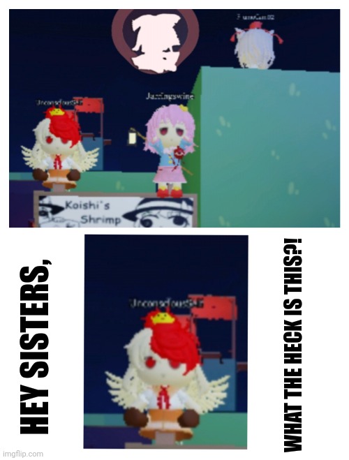 HEY SISTERS, WHAT THE HECK IS THIS?! | image tagged in memes,touhou,lol | made w/ Imgflip meme maker