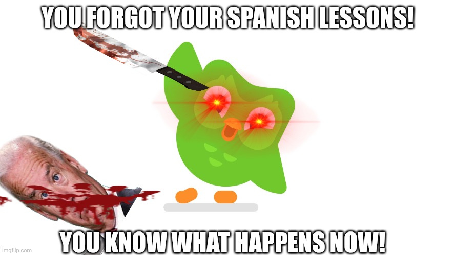 Doulingo | YOU FORGOT YOUR SPANISH LESSONS! YOU KNOW WHAT HAPPENS NOW! | image tagged in doulingo | made w/ Imgflip meme maker