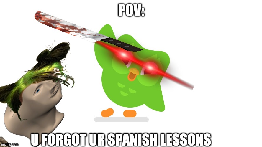 Doulingo | POV:; U FORGOT UR SPANISH LESSONS | image tagged in doulingo,uwu,death,blood,girls,owl | made w/ Imgflip meme maker