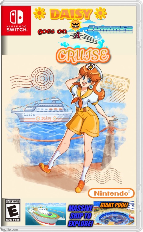 DAISY CRUISE | GIANT POOL! MASSIVE SHIP TO EXPLORE! | image tagged in nintendo switch,daisy,princess,cruise ship,cruise,fake switch games | made w/ Imgflip meme maker