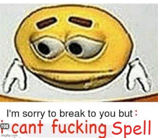 I'm sorry to break it to you but I can't spell | YOU | image tagged in i'm sorry to break it to you but i can't spell | made w/ Imgflip meme maker