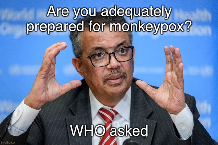 World Health Organization | Are you adequately prepared for monkeypox? WHO asked | image tagged in who asked | made w/ Imgflip meme maker