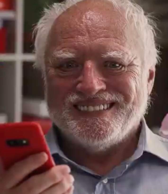 Hide The Pain Harold with cellphone Blank Meme Template